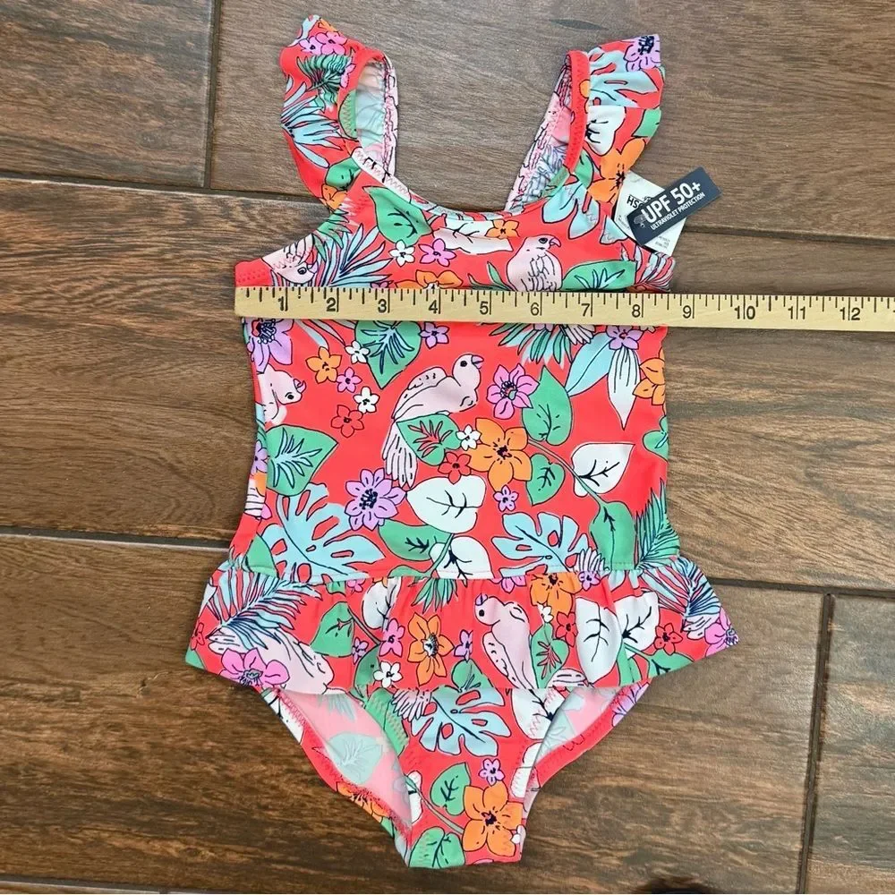 OshKosh Hawaiian Baby Girl 24M Swimsuit Ruffle Floral Beach Toddler UPF 50 NWT